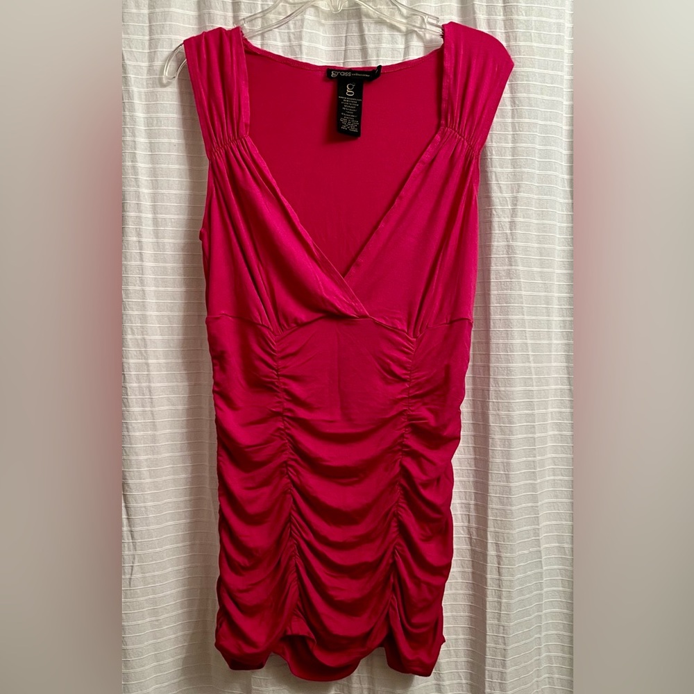 Pink v neck ruched tank top